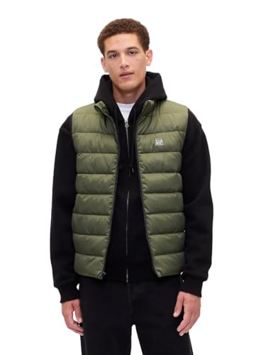 GAP Mens Logo Lightweight Puffer Vest Army Jacket Green XS
